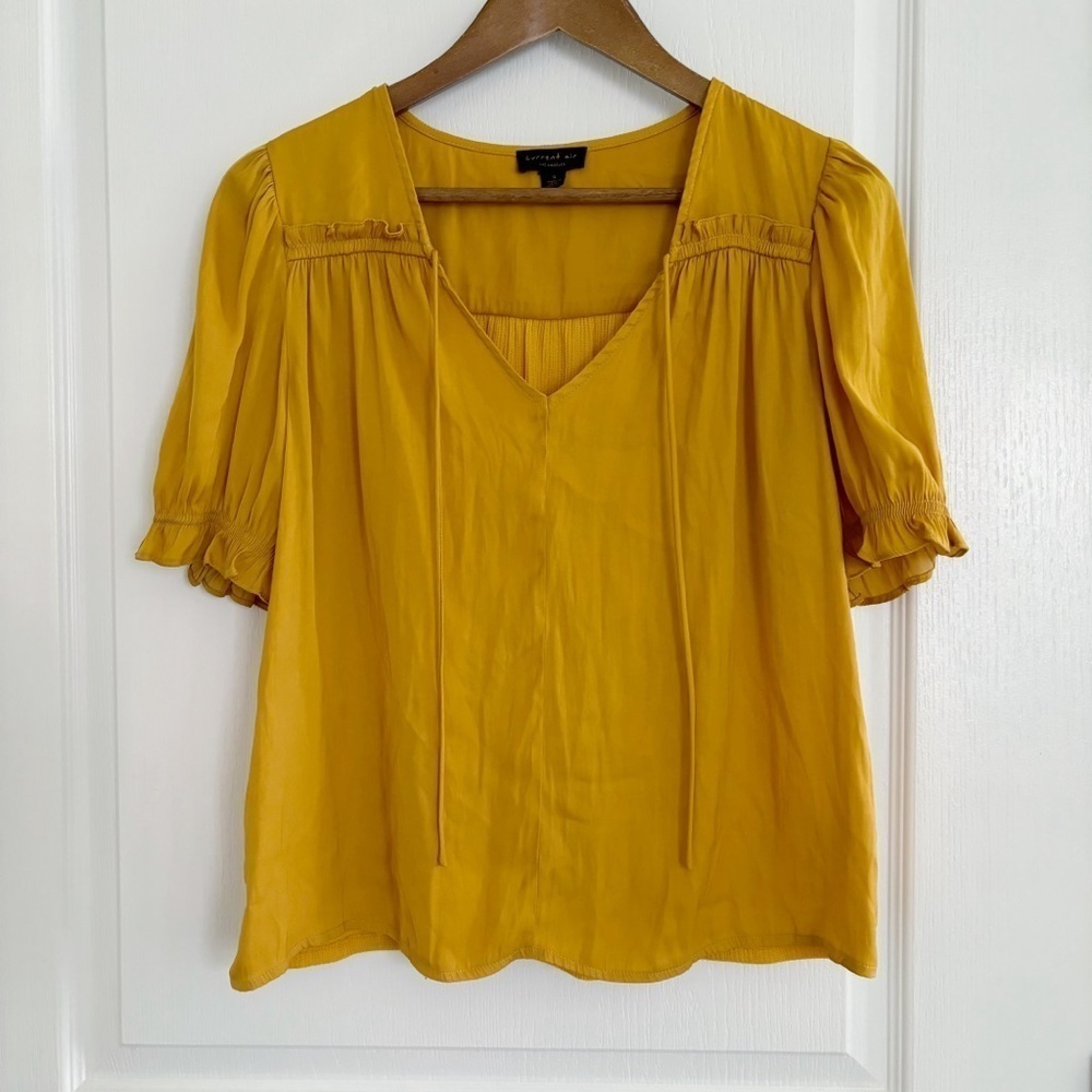 Current Air Mustard Yellow Tie Neck Blouse Small Anthropologie